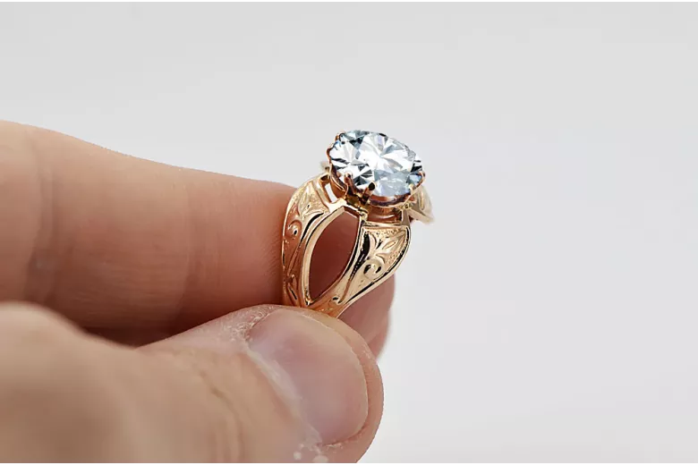 Vintage style Ring Zircon Original Vintage 14K Rose Gold vrc135r